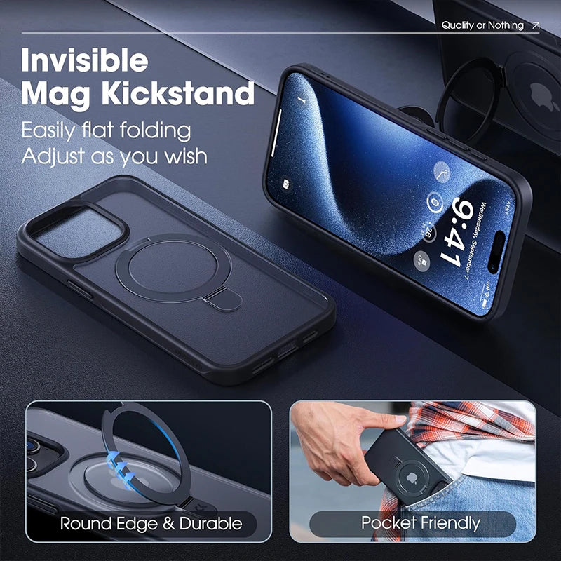 Durchsichtige magnetische Handyhülle mit Ring-Ständer für iPhone 16 15 14 Pro Max Plus 13 12 11 Handyhüllen Slim Cover