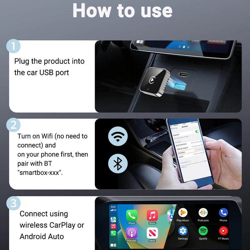 Neue Super Mini Carplay AI Box Kabelgebunden zu Kabellosem CarPlay/Android Auto 2in1 Box 5GHz WiFi5 für 99% Original Kabelgebundenes CarPlay/Auto Fahrzeug