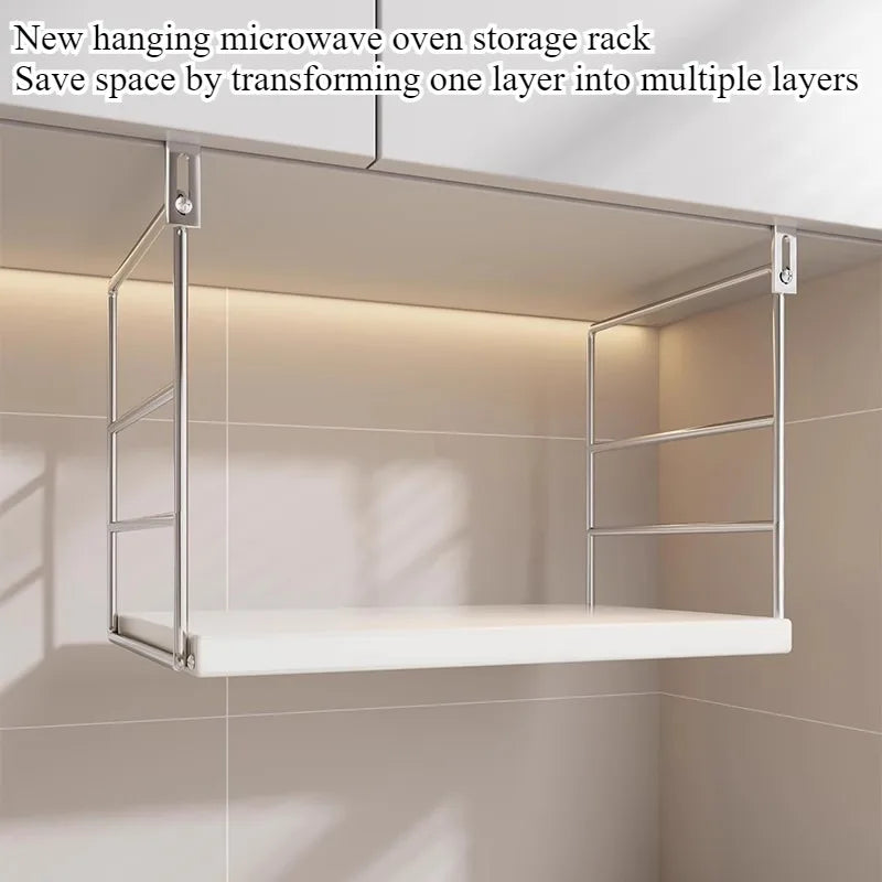 Kitchen Microwave Oven Shelf Wall Mounted Oven Rice Cooker Multifunctional Hanging Cabinet Bracket Free Punching Storage Rack