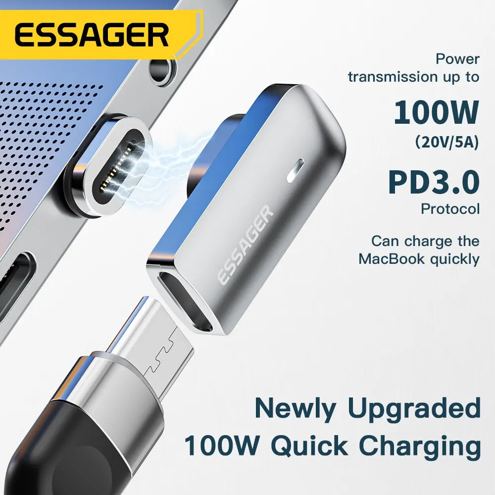 Essager PD 100W Magnetischer USB C OTG Adapter Schnellladung Typ C Magnetischer Anschluss 20Gbp Datensynchronisation 4K@60Hz für Macbook Laptop