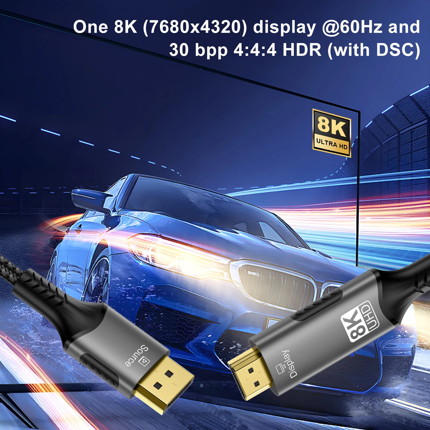 8K DisplayPort zu HDMI Kabel 8K@60Hz 4K@120Hz Uni-Direktionales DisplayPort auf HDMI Kabel Vergoldetes Kabel für HDTV Macbook Xbox