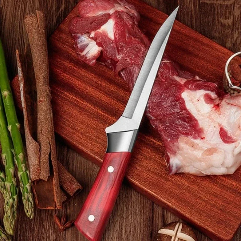 Küchenausbeinmesser Edelstahl Fleischermesser Obstschälmesser ABS-Griff Schweinefleisch Rindfleisch Schaf Fisch Schneidemesser mit Abdeckung