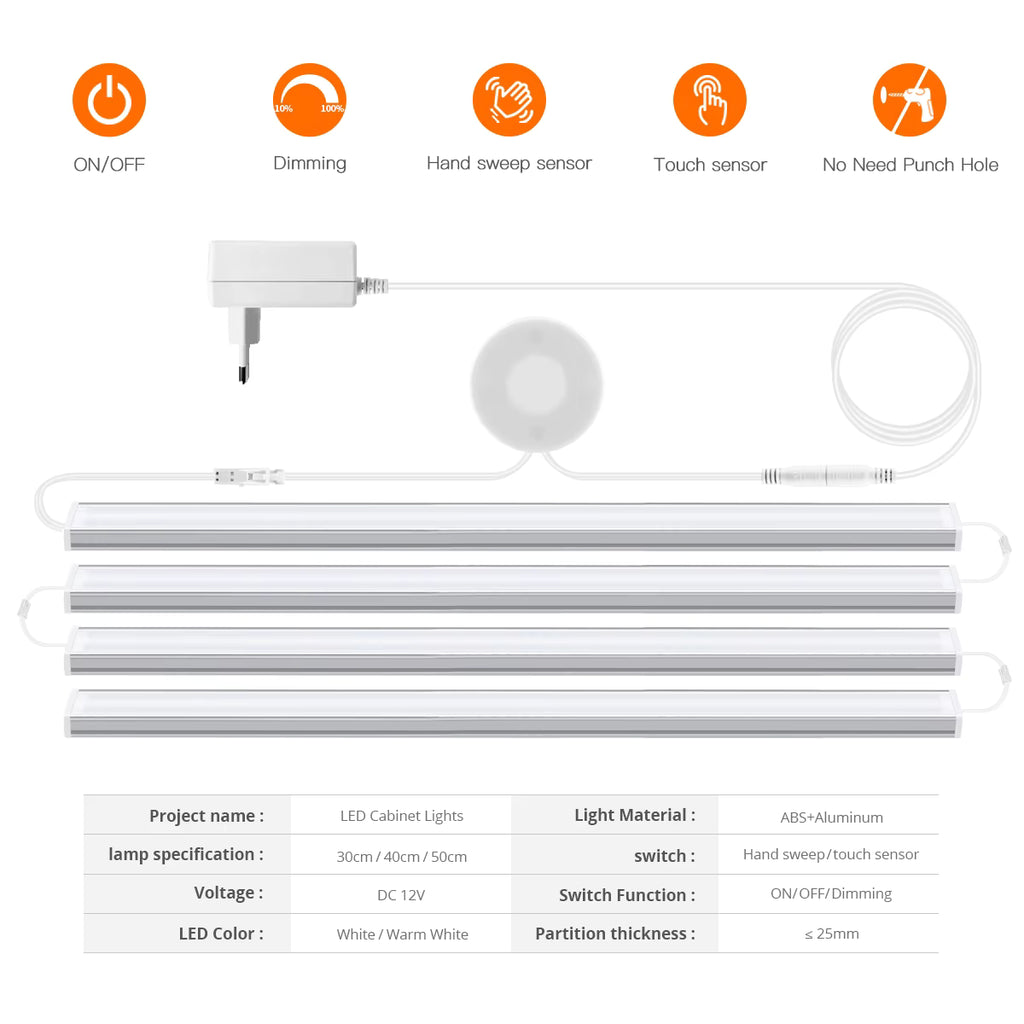 Penetrierbarer Holzkontakt-Sensor, dimmbare LED-Leuchten, Bewegungssensor Unterschrank-Küchenlicht, Aluminium-Stablampe, Kleiderschrankregal-Deko