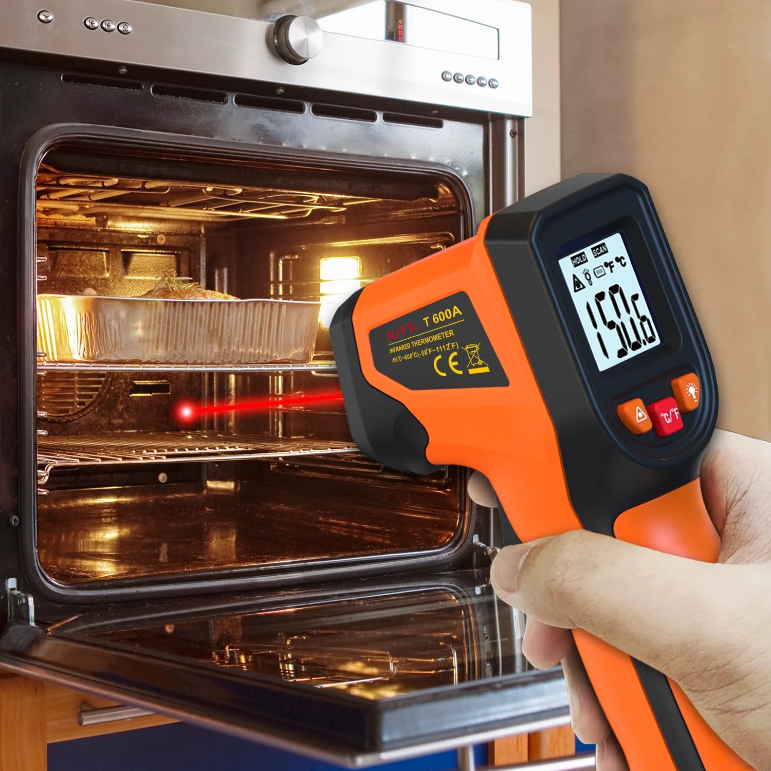 NJTY T600 T600A Digitales Infrarot-Thermometer Pistole -58°F bis 1112°F (-50℃ bis 600℃) Professionelle industrielle Laser-Temperaturpistole