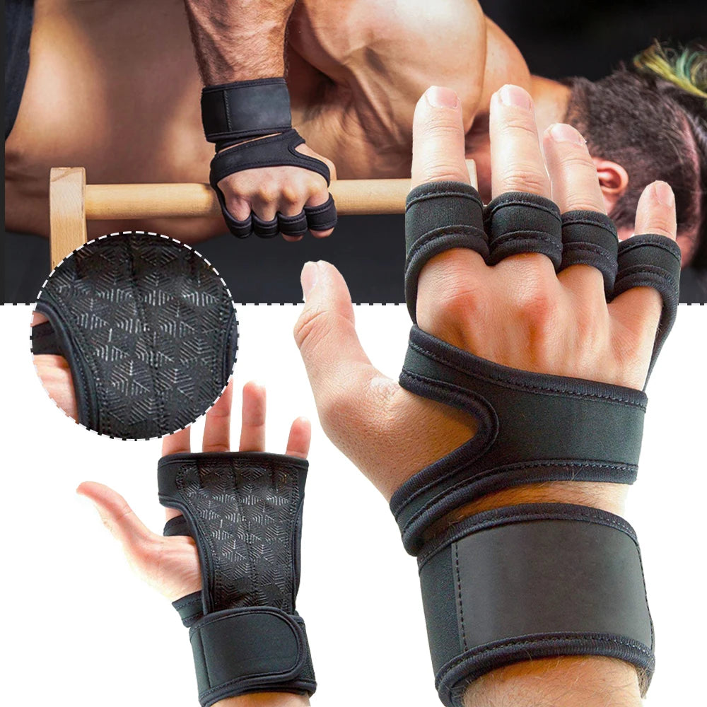 Fitnesshandschuhe für Damen und Herren, Gewichtheben, mit Handgelenkband, Bodybuilding, Training, Sport, Übung, Radfahren, stoßfest