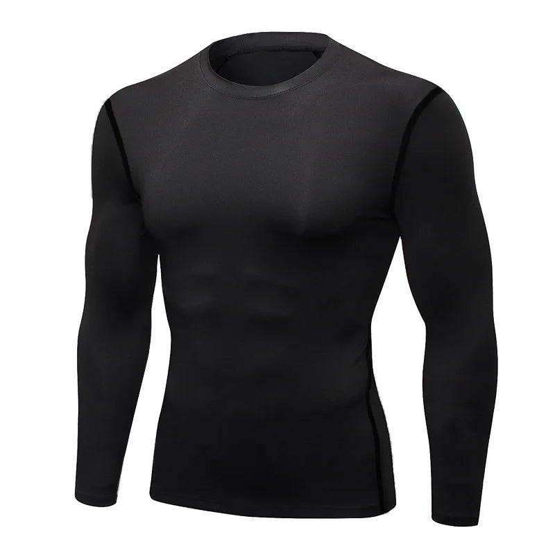 Herren Kompressions-Laufshirt, Trainings-Jogging-Shirts, Fitnessstudio-Sportbekleidung, eng anliegendes Langarm-Sport-T-Shirt, schnelltrocknende Kleidung