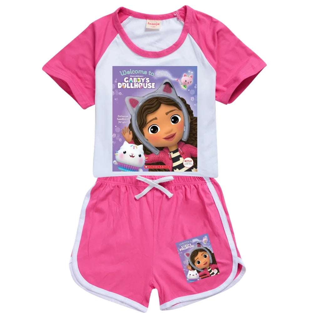 Gabby Style Clothes Kids Gabi Chat T-shirt Shorts 2pcs Sets Girls Fitness Running Outfits Children Short Sleeve Sportsuits