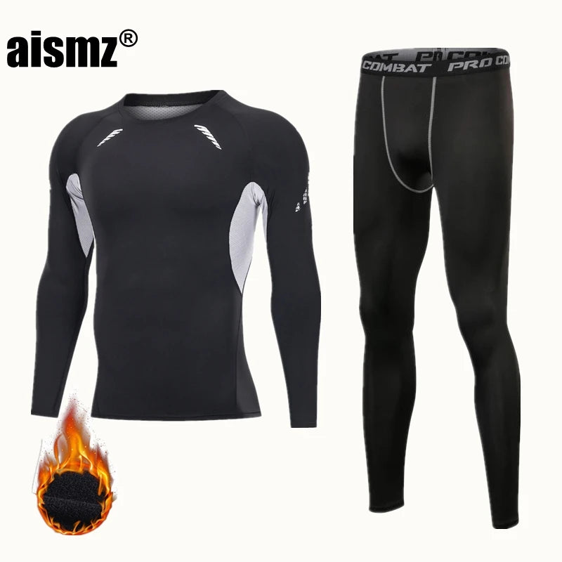Winter Thermal Underwear Men Compression Fitness Fleece Man Sport First Layer Underwear Set Second Thermal Men's Skin Long Johns