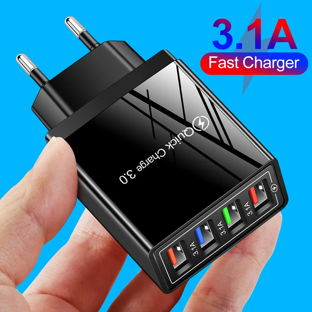 EU US Stecker 3A USB Ladegerät Multi Port 4 USB Quick Charge 3.0 für Telefon Adapter Tablet Tragbares Wandladegerät Schnellladegerät für Poco