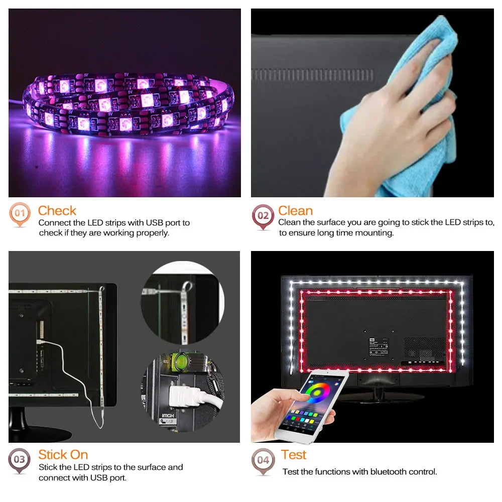 TV Backlight Bluetooth USB RGB LED Tape Lights 1m 2M 3M 4M 5m SMD 5050 Flexible USB DC 5V Ribbon Diode RGB LED Strip Decor Lamp