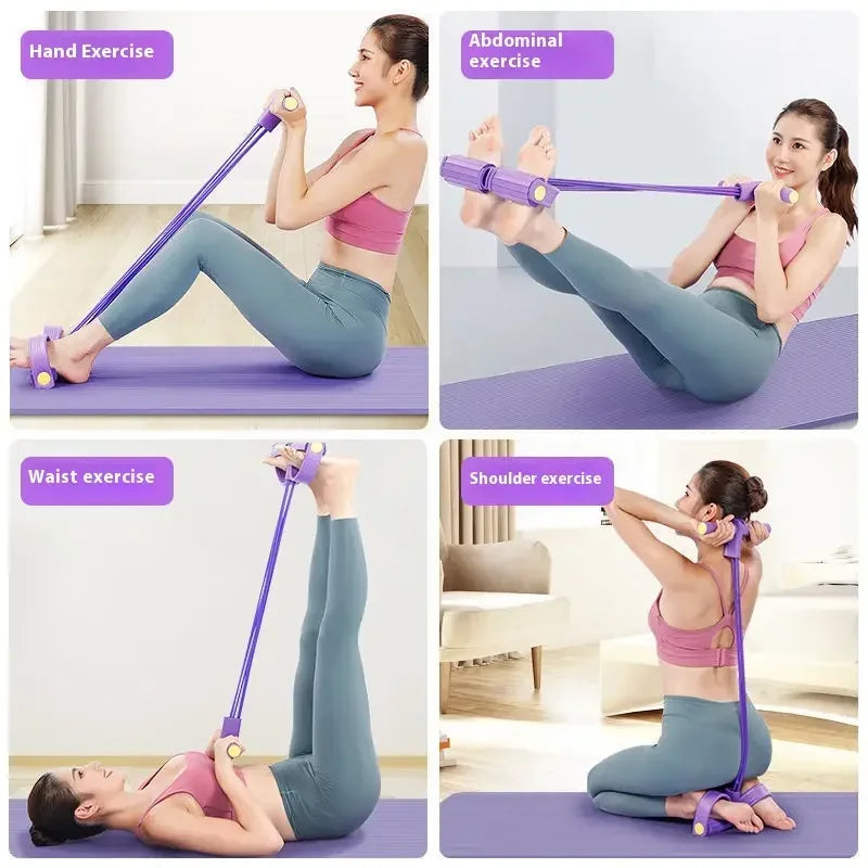 1PCS Multifunktions-Spannseil mit 4 Röhren, elastischer Yoga-Pedal-Puller-Widerstandsband, Naturkautschuk-Spannseil Fitnessgeräte