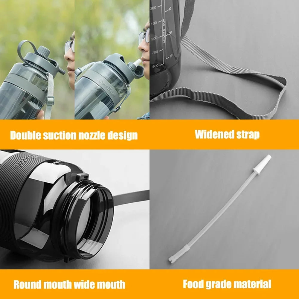 Neue 3-Liter-Trinkflasche mit Strohhalm, Fitness-Flasche mit Riemen für Outdoor, Reisen, Sport, große Kapazität
