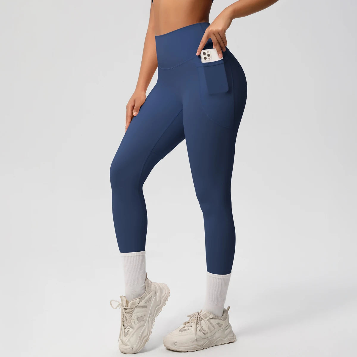Damen High Waist Leggings Stretch Yogahose Strumpfhose mit Taschen Push Up Fitness Laufbekleidung Unifarbene Hose