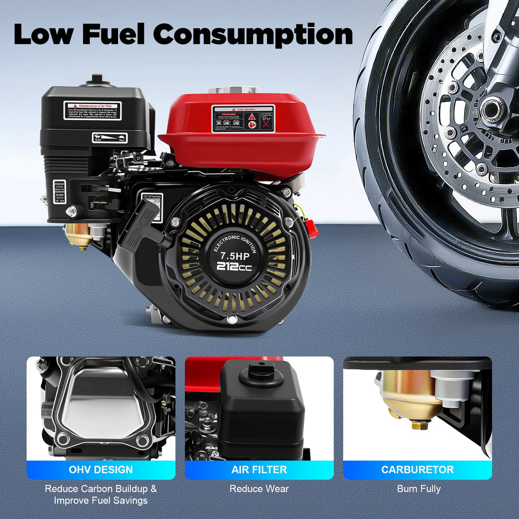 4-Takt 212cc Benzinmotor, 7,5PS 4000W 3600 U/min Einzylinder-Handstart-Benzinmotor, Kurbelwellendurchmesser 20mm