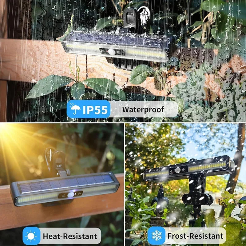 Solar-Klemmleuchte für den Außenbereich, 3 Modi LED-Leuchten wasserdicht für Garten, Zäune, Dachrinnen, Kaltweißlicht-Beleuchtung