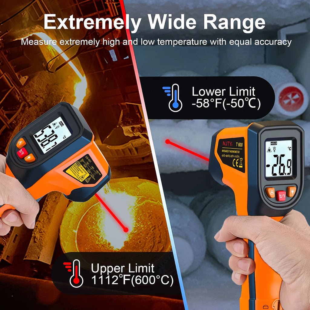 NJTY T600 T600A Digitales Infrarot-Thermometer Pistole -58°F bis 1112°F (-50℃ bis 600℃) Professionelle industrielle Laser-Temperaturpistole