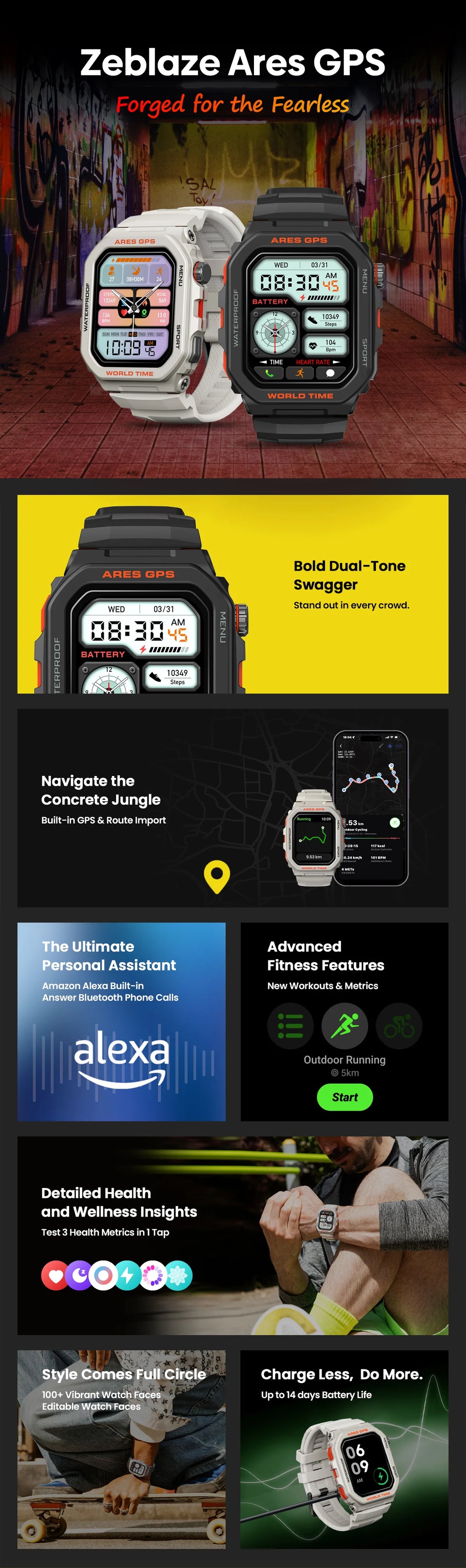 Neue Zeblaze Ares GPS Smartwatch mit integriertem Alexa & GPS Bluetooth Telefonanrufen Smartwatch Herzfrequenz SpO2 Fitness Tracker