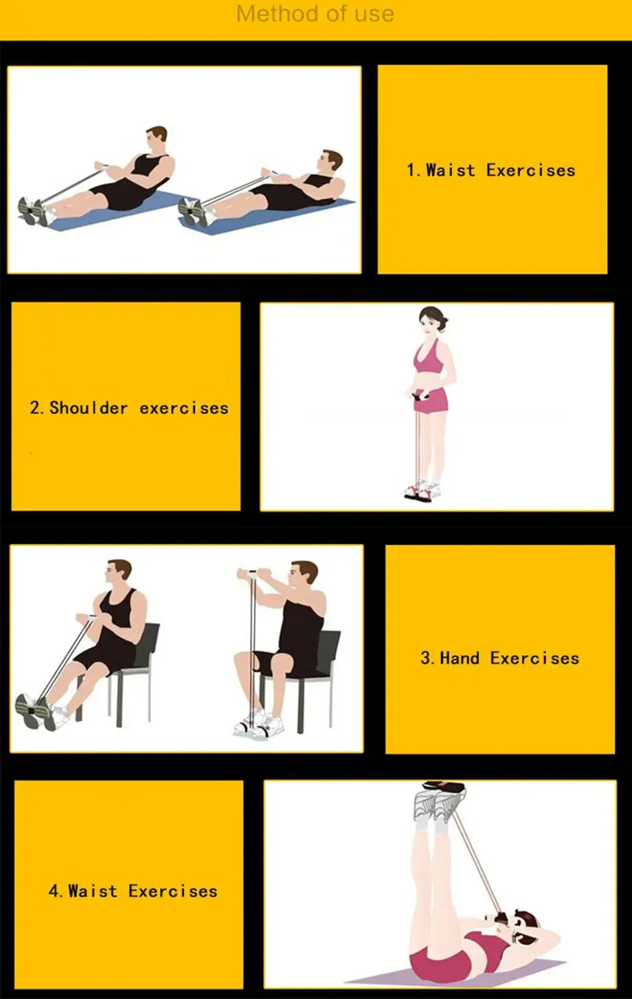 1PCS Multifunktions-Spannseil mit 4 Röhren, elastischer Yoga-Pedal-Puller-Widerstandsband, Naturkautschuk-Spannseil Fitnessgeräte