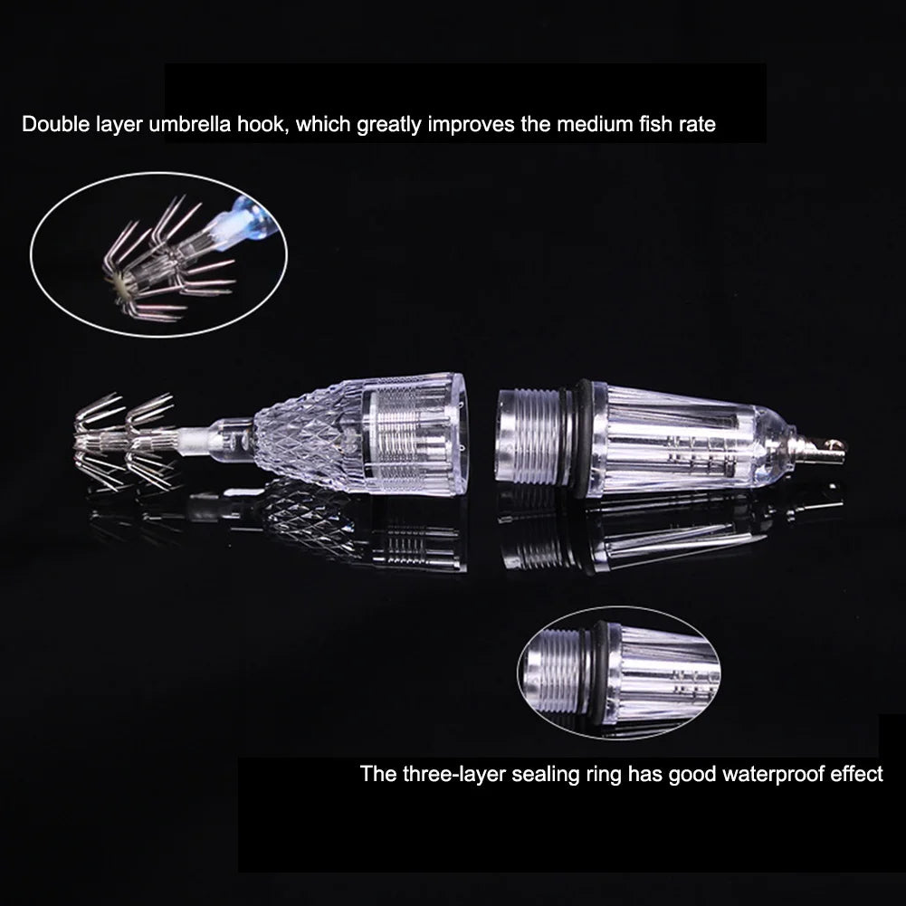 Fischköderlicht LED Tiefsee Leuchtender Tintenfisch Oktopus Regenschirmhaken LED Tintenfisch-Köderlampe Angelzubehör Unterwasserleuchten