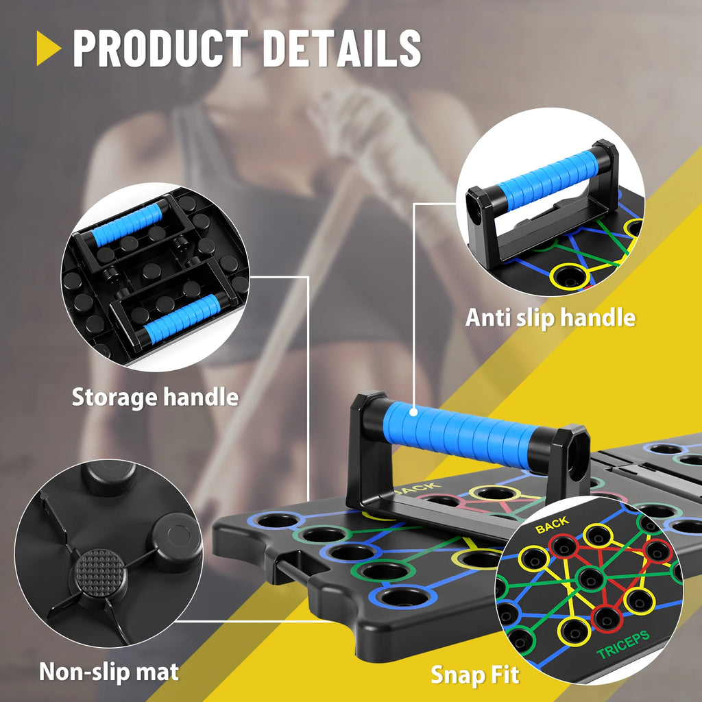 Tabla Plegable Portátil Multiusos para Flexiones con Asas y Bandas de Resistencia - Equipo de Fitness, Entrenamiento en Interiores para Gimnasio en Casa