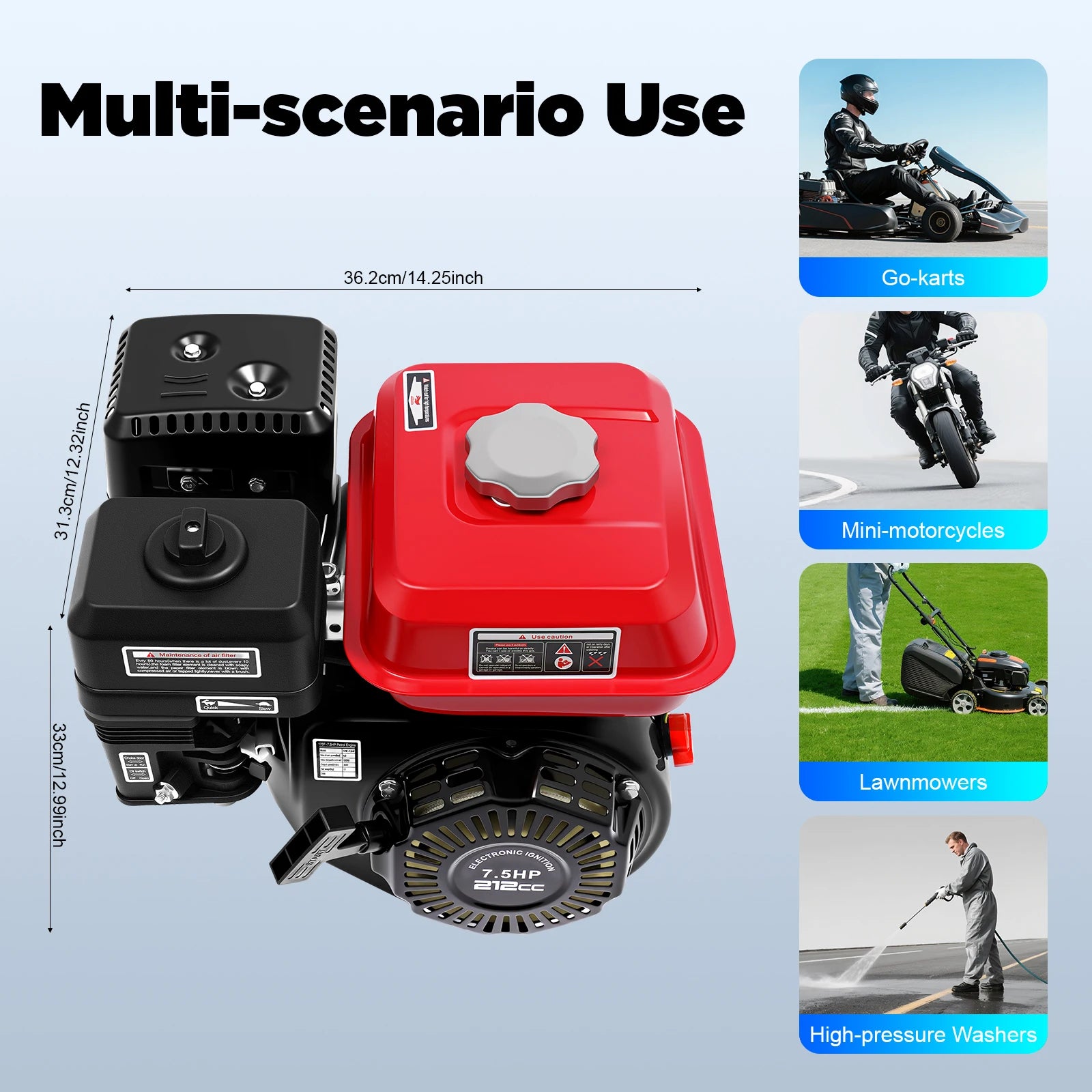 4-Takt 212cc Benzinmotor, 7,5PS 4000W 3600 U/min Einzylinder-Handstart-Benzinmotor, Kurbelwellendurchmesser 20mm