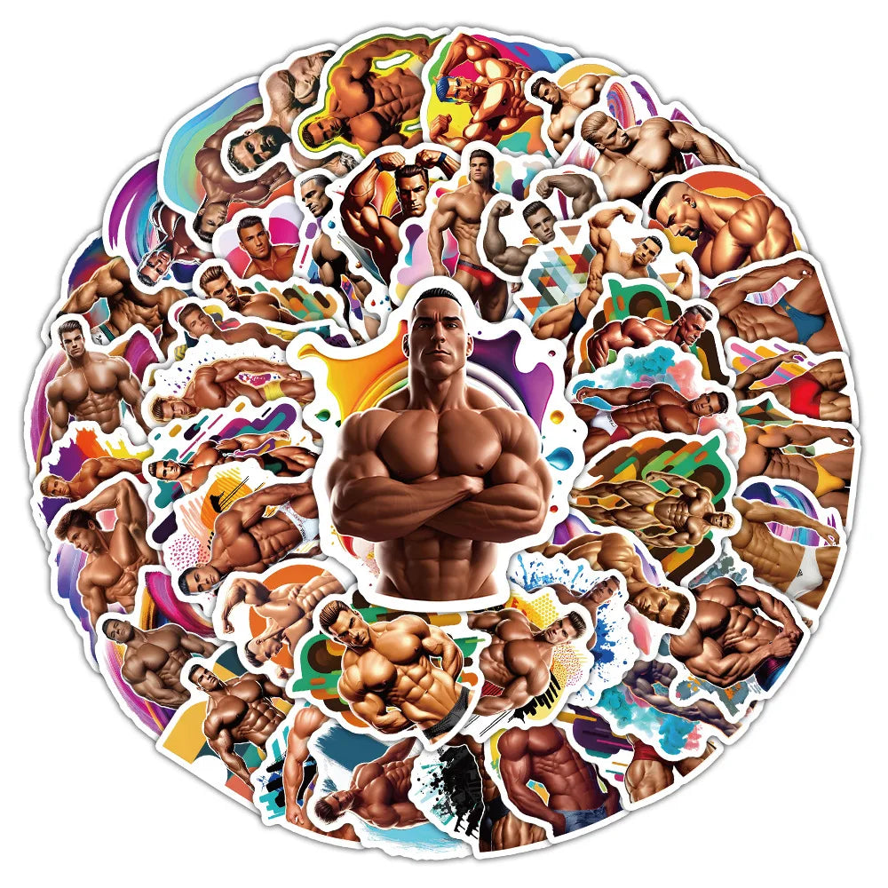 10/30/50PCS Cool Fitness Stickers Muscular Man Cartoon Graffiti DIY Luggage Laptop Phone Guitar Car Bike Skateboard Sticker Toy