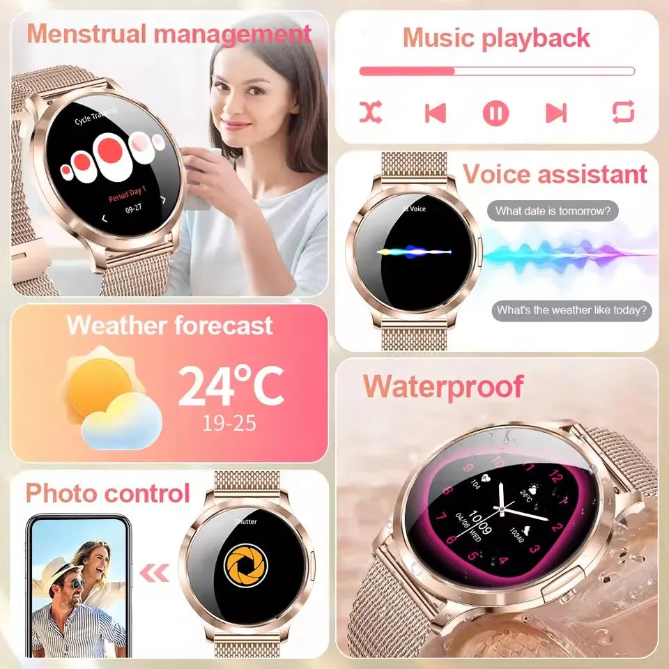 2025 NEU Smartwatch Damen 1,32"AMOLED Sport Fitness Armband Benutzerdefiniertes Zifferblatt Uhren Herren Herzfrequenz Bluetooth Anruf Damen Smartwatch
