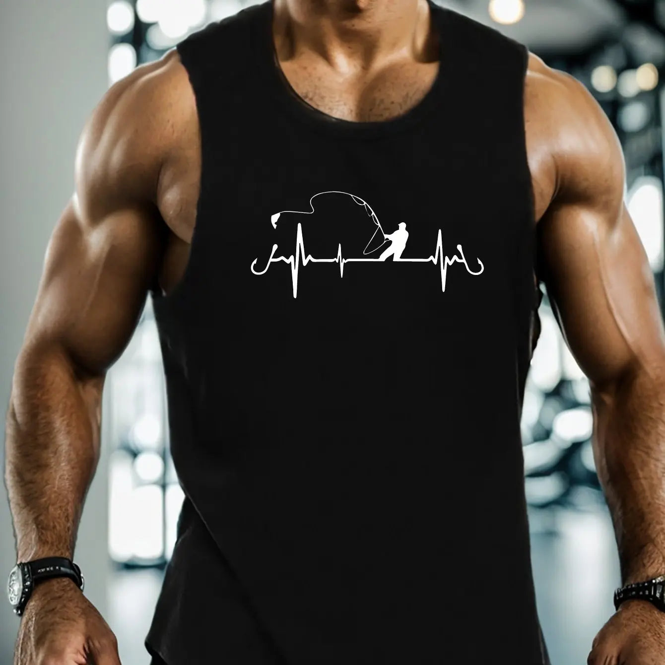 Bodybuilding Sports Dumbbell Printed Vest Men's Gym Fitness Sports Sleeveless Top Men's Summer Loose Vest Running Men's Vest