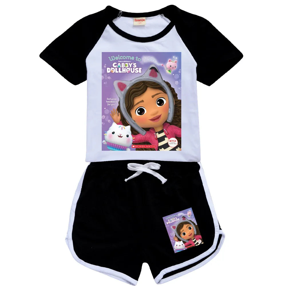 Gabby Style Clothes Kids Gabi Chat T-shirt Shorts 2pcs Sets Girls Fitness Running Outfits Children Short Sleeve Sportsuits