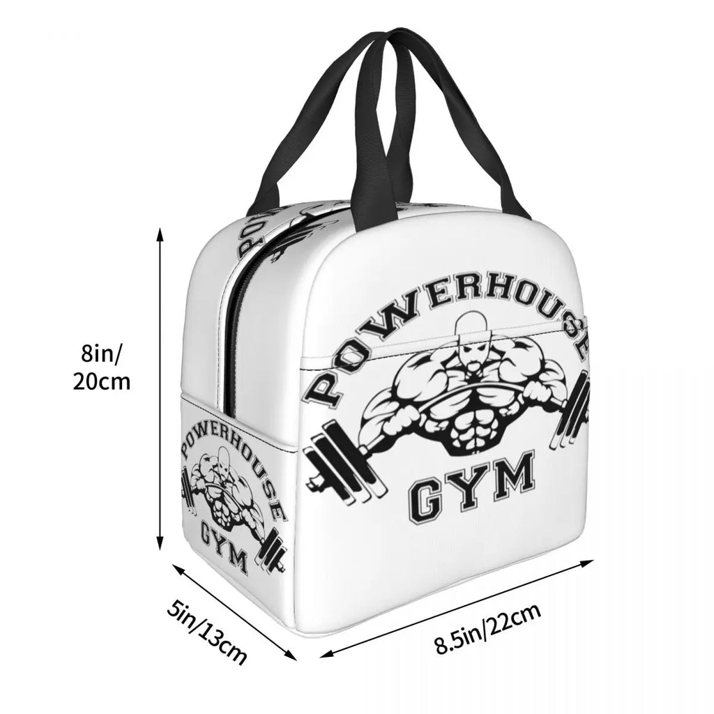 Powerhouse Gym Logo Isolierte Lunchtaschen für Arbeit Schule Bodybuilding Fitness Tragbare Thermokühler Bento Box Frauen Kinder
