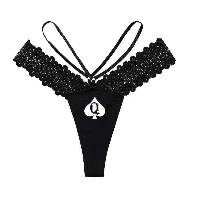 Q Spades Print Sexy Women Underwear Hot Wife Queen Sports Fitness Seamless Girl's Panties Low Waist Ladies Thongs