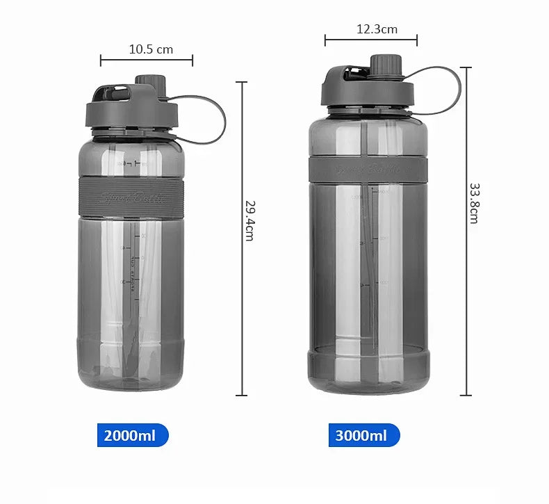 Neue 3-Liter-Trinkflasche mit Strohhalm, Fitness-Flasche mit Riemen für Outdoor, Reisen, Sport, große Kapazität