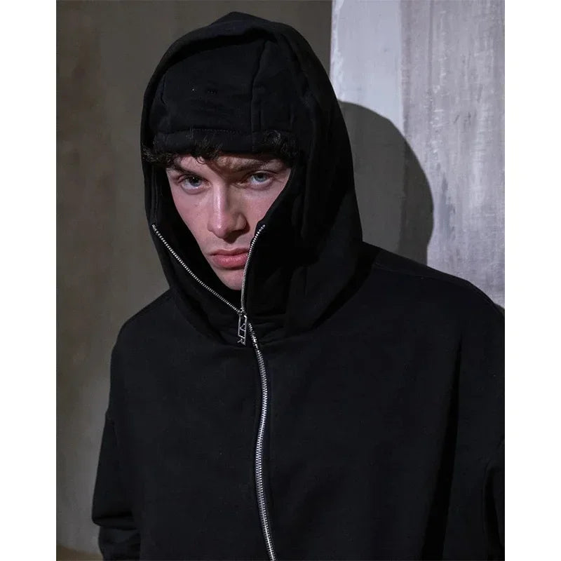 Balaclava Herren Zip Hoodie Winter Warm Lässig Sweatshirt Y2K mit Kapuzen-Gesichtsmaske Reißverschluss Design Sportjacke Outdoor-Aktivitäten