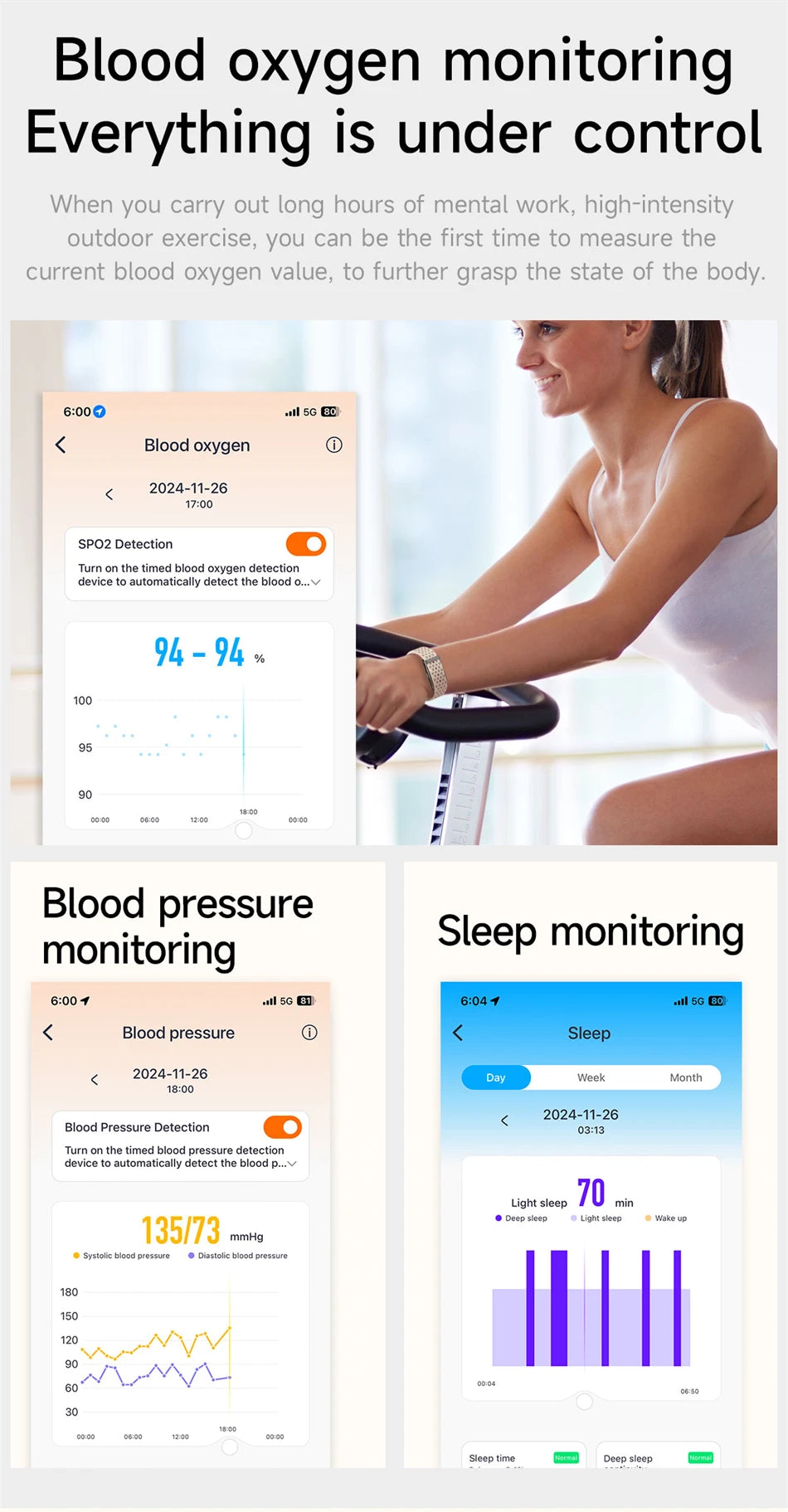 LIGE Smartwatch ohne Display Herren Herzfrequenz Blutdruck Gesundheitsmonitor Armband Smart Armreif Sport Fitness Damen Smartwatch