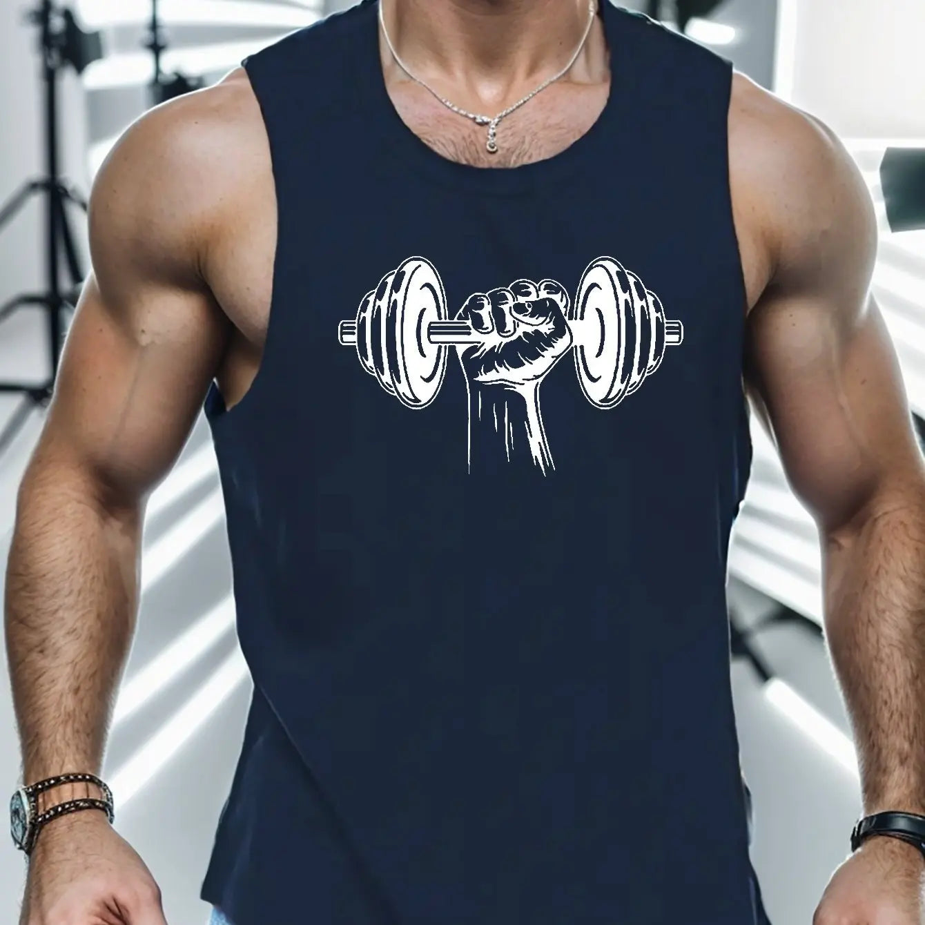 Bodybuilding Sports Dumbbell Printed Vest Men's Gym Fitness Sports Sleeveless Top Men's Summer Loose Vest Running Men's Vest