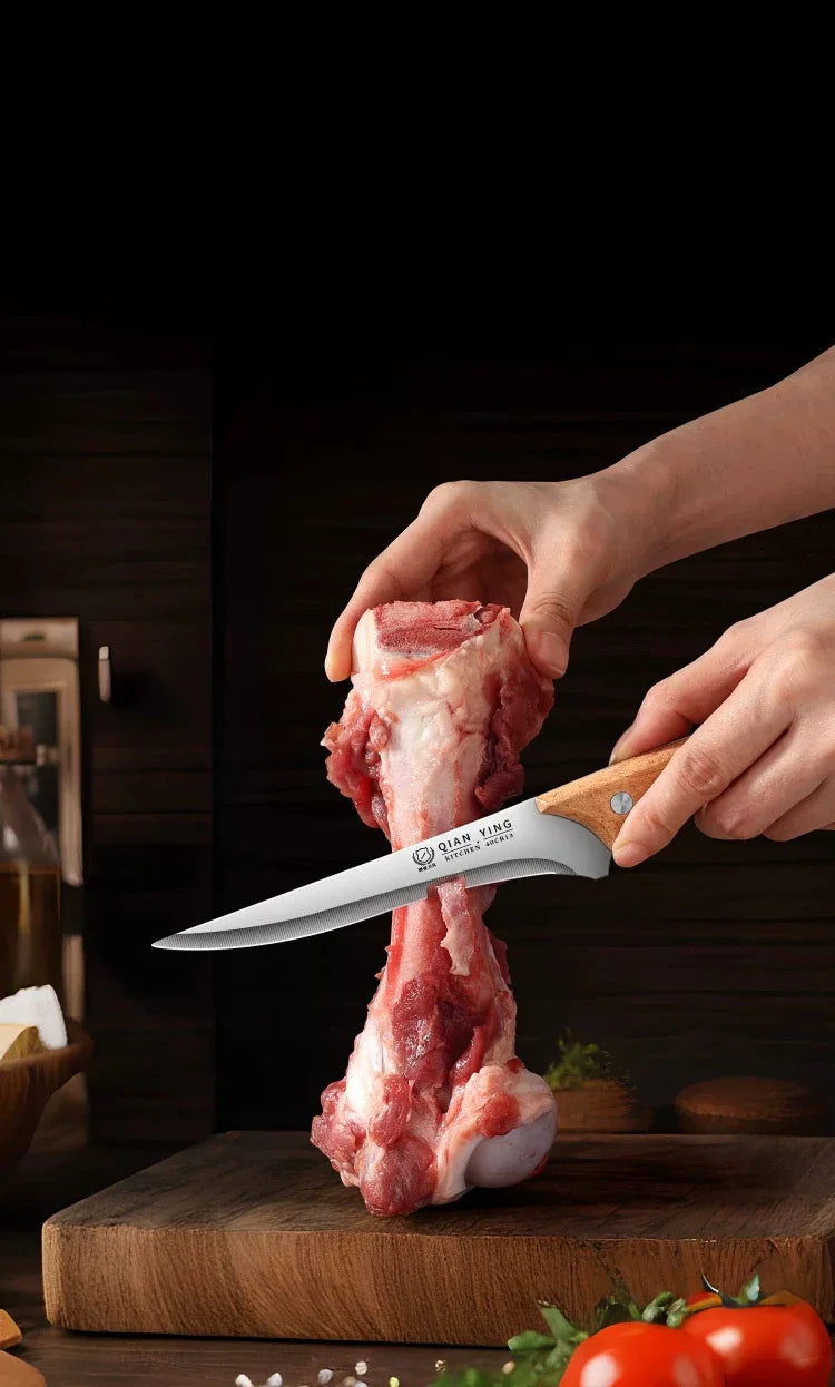 Professional forging bone removal and slicing knife set, kitchen knife with wooden handle, meat cutting knife with blade sheath