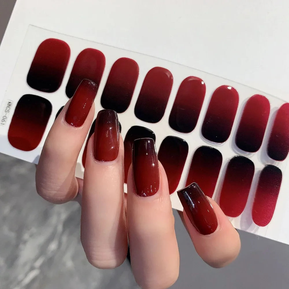 Semi-cured Gel-Nagelsticker, einfarbig, halbgebackene Nagelspitzen, vollständige Aufkleber, UV-Lampe erforderlich