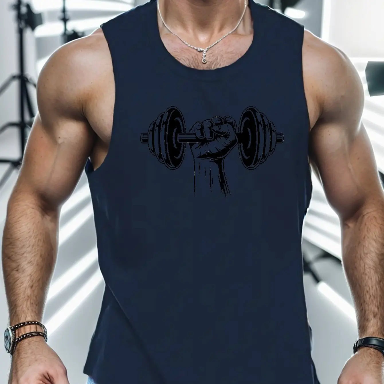 Bodybuilding Sports Dumbbell Printed Vest Men's Gym Fitness Sports Sleeveless Top Men's Summer Loose Vest Running Men's Vest