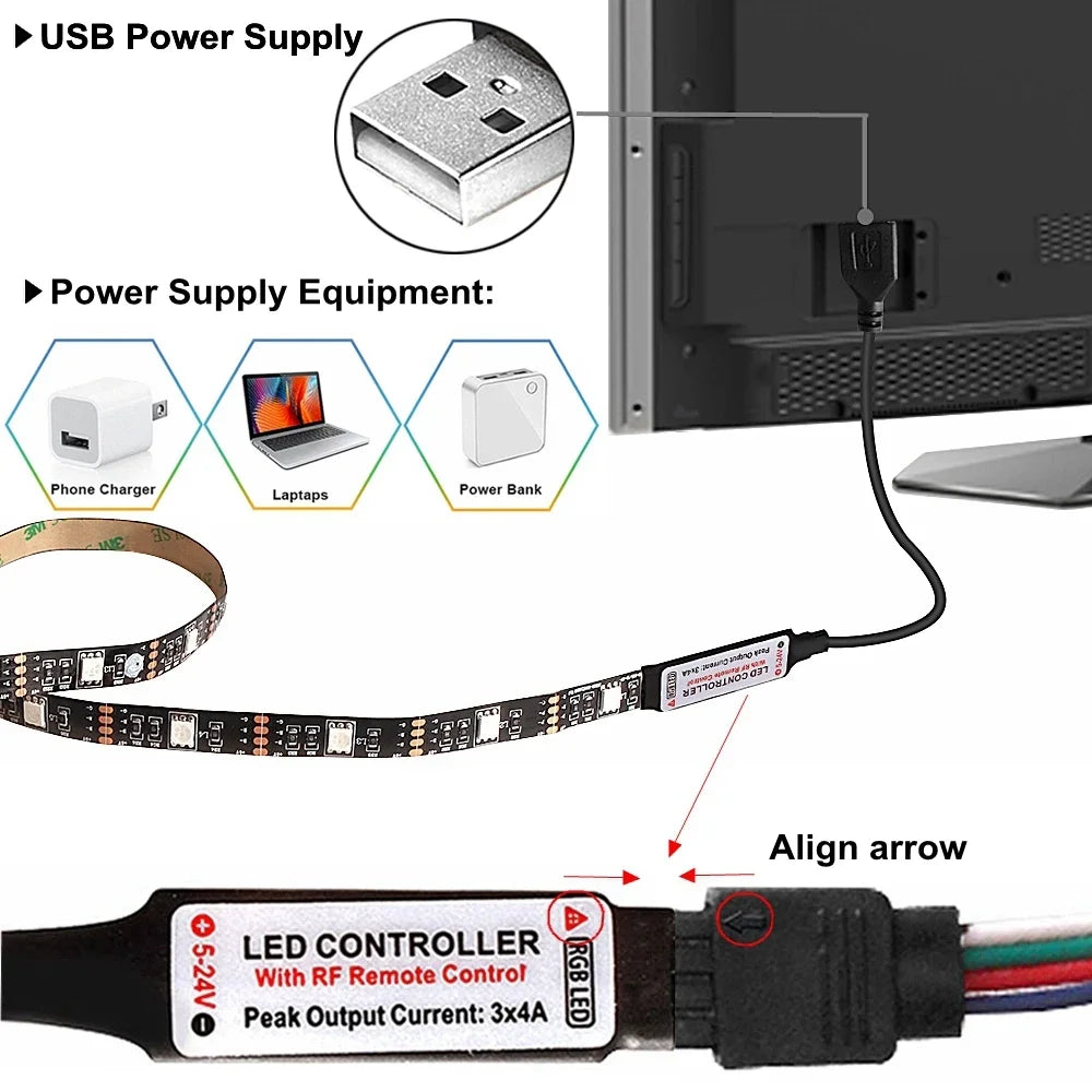 TV Hintergrundbeleuchtung Bluetooth USB RGB LED Streifen Lichter 1m 2M 3M 4M 5m SMD 5050 Flexibel USB DC 5V Band Diode RGB LED Strip Dekor Lampe