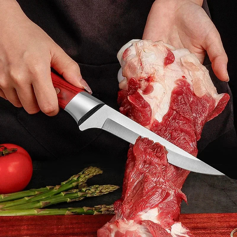 Küchenausbeinmesser Edelstahl Fleischermesser Obstschälmesser ABS-Griff Schweinefleisch Rindfleisch Schaf Fisch Schneidemesser mit Abdeckung