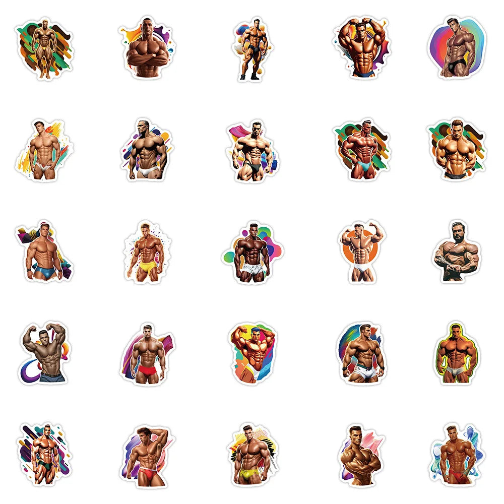 10/30/50PCS Cool Fitness Stickers Muscular Man Cartoon Graffiti DIY Luggage Laptop Phone Guitar Car Bike Skateboard Sticker Toy