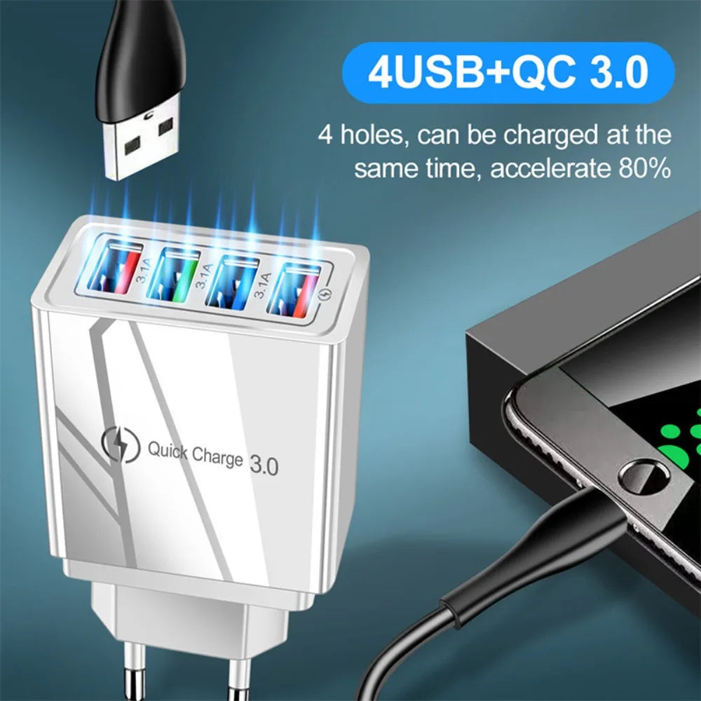 EU US Stecker 3A USB Ladegerät Multi Port 4 USB Quick Charge 3.0 für Telefon Adapter Tablet Tragbares Wandladegerät Schnellladegerät für Poco