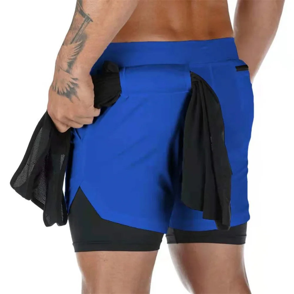 Herren Gym Sports Shorts Jogging Laufen Atmungsaktive Fitness Training Doppellagiges Shirt Versteckte Tasche Lässige Tarnshorts