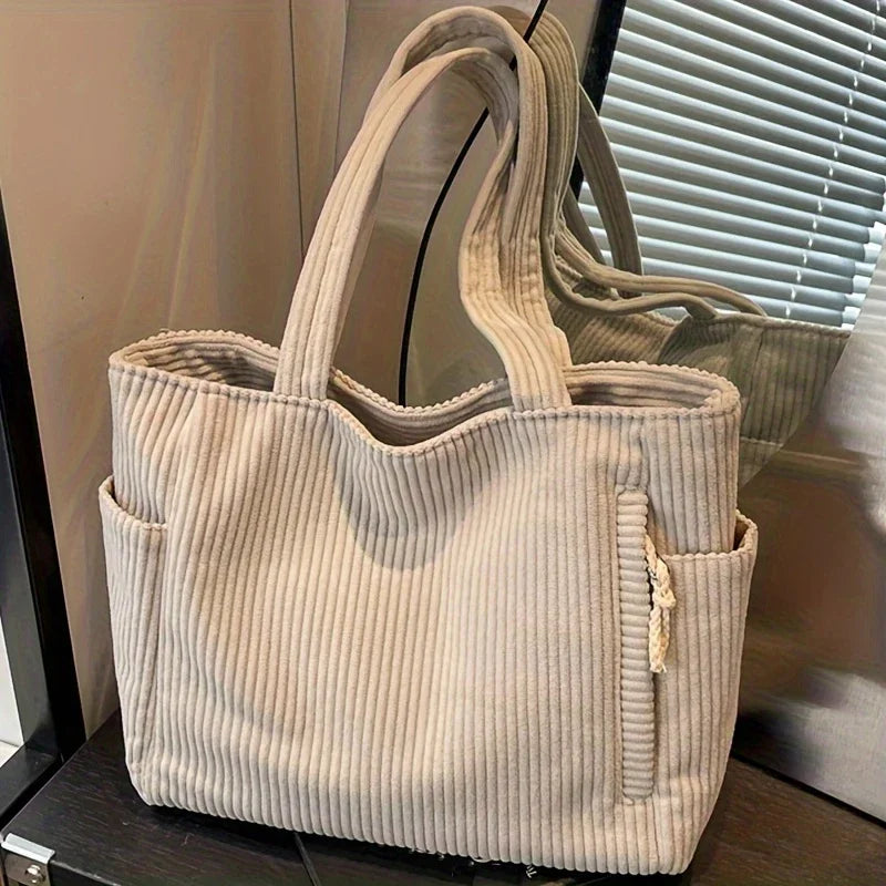 Cord Canvas Umhängetasche Lässige einfarbige Einkaufstasche mit mehreren Fächern für Damen Pendeln Einkaufen Fitness Aufbewahrung Handtasche