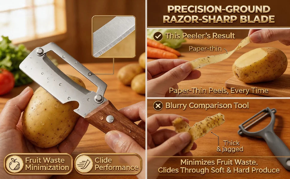 2PC Set Kitchen Peeler Stainless Steel Vegetable Peeler Wooden Handle For Peeling And Slicing Fruits And Vegetables Kitchen Tool