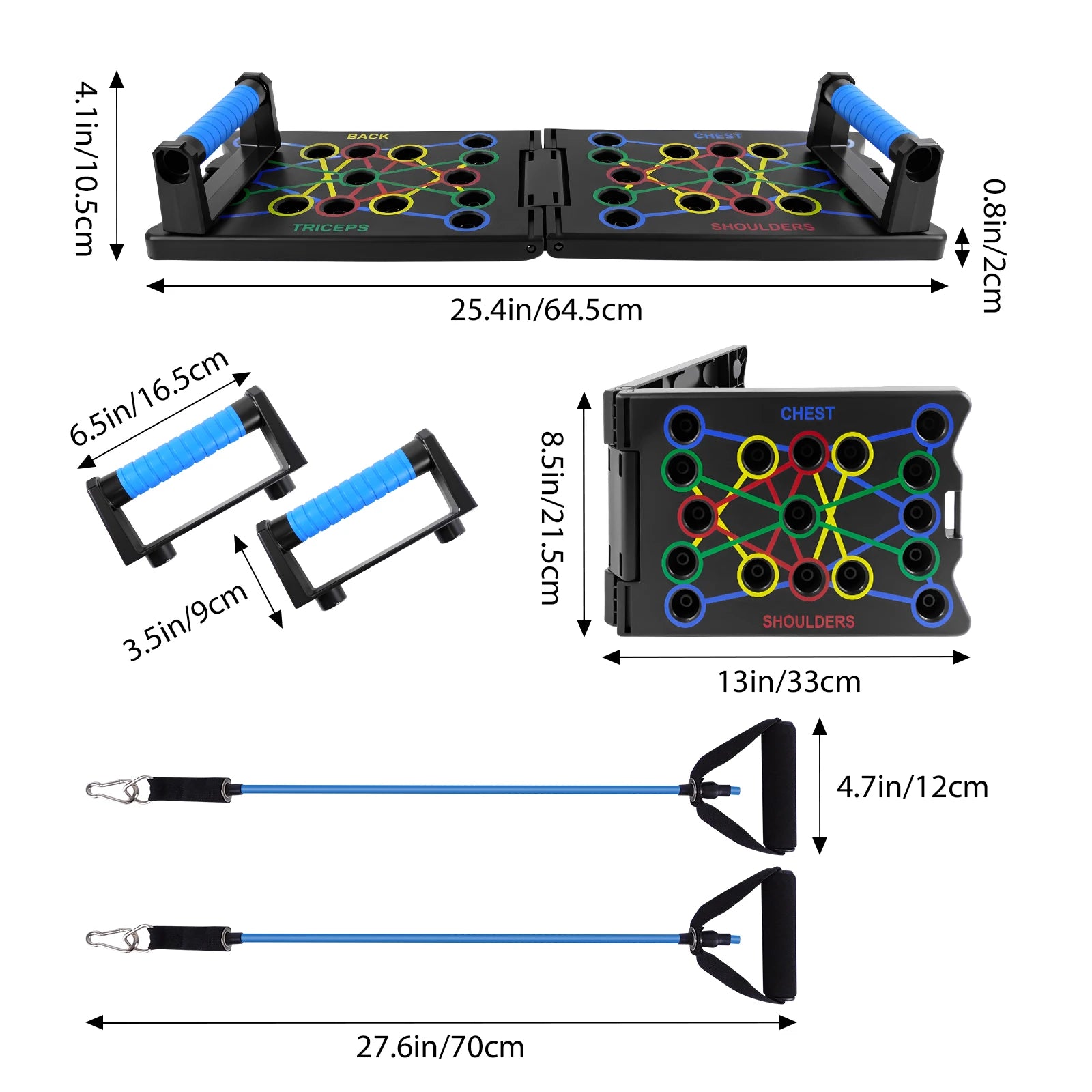Tabla Plegable Portátil Multiusos para Flexiones con Asas y Bandas de Resistencia - Equipo de Fitness, Entrenamiento en Interiores para Gimnasio en Casa