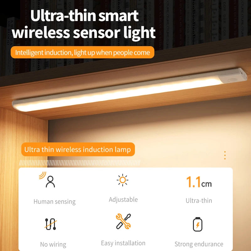 Bewegungssensor Nachtlicht USB Wiederaufladbar Kabellose Lampe Unterbauleuchten LED für Küchenschrank Schlafzimmer Kleiderschrank Beleuchtung