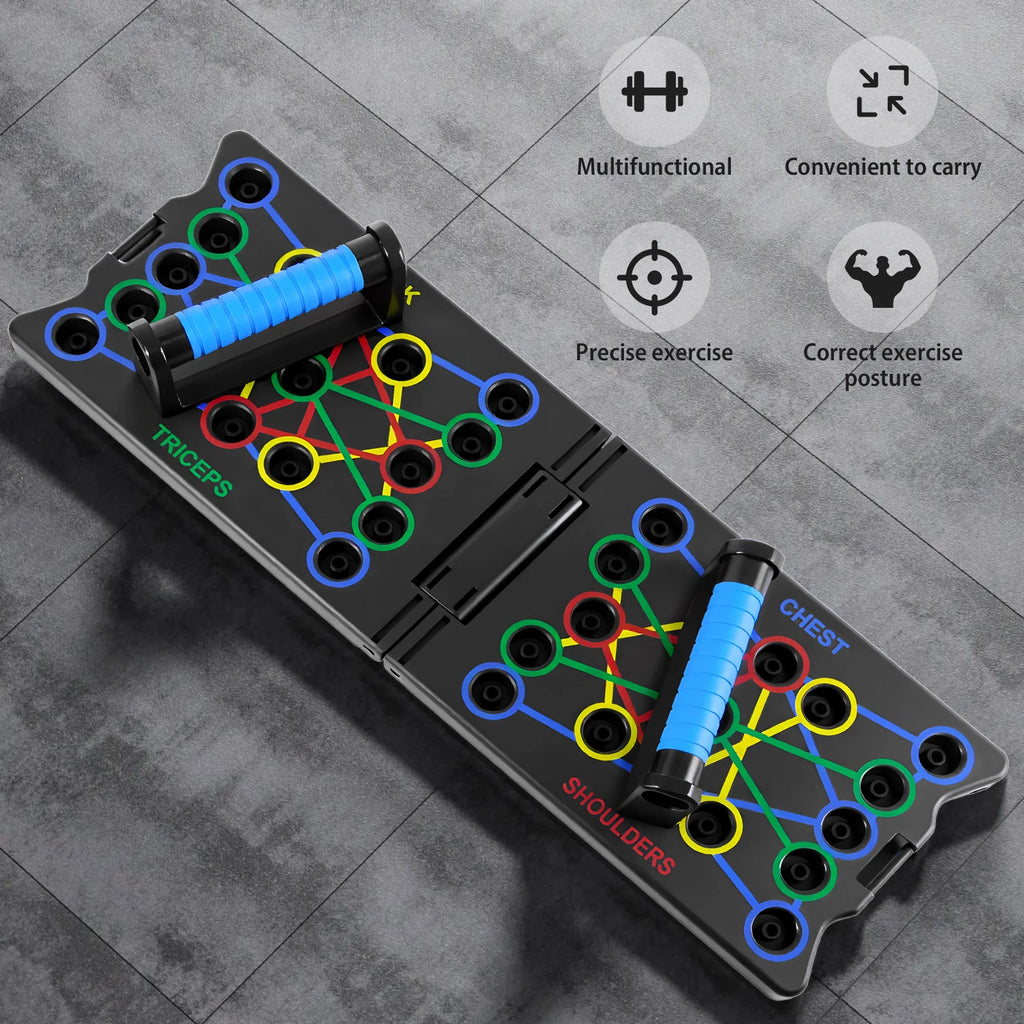 Tabla Plegable Portátil Multiusos para Flexiones con Asas y Bandas de Resistencia - Equipo de Fitness, Entrenamiento en Interiores para Gimnasio en Casa
