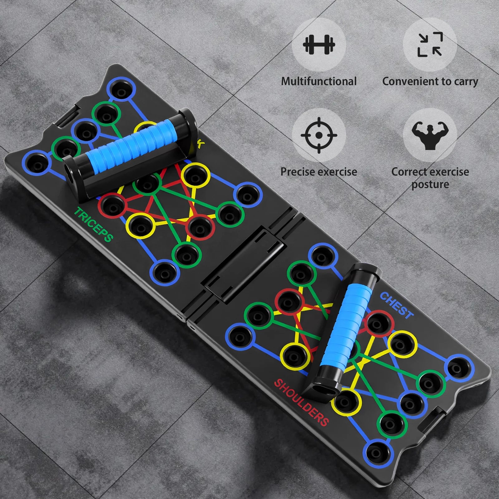 Tabla Plegable Portátil Multiusos para Flexiones con Asas y Bandas de Resistencia - Equipo de Fitness, Entrenamiento en Interiores para Gimnasio en Casa