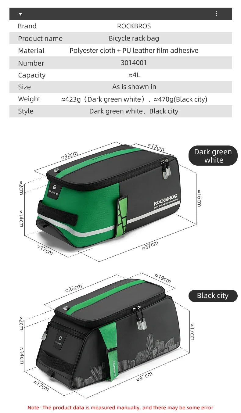 ROCKBROS Fahrradtasche 2-in-1 Reisefotografie Sport Fitness Umhängetasche PU Fahrradgepäckträger Rücksitz Aufbewahrungsbox Fahrradausrüstung